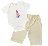 2 Piece Funkoos Organic Baby Stacked Elephant Bodysuit and Pant Set, Baby Girls Clothes, 0-3 months, Newborn/Infant/Baby:0 - 3 mon