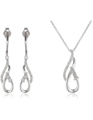 Sterling Silver Diamond Twist Pendant Necklace and Earrings Jewelry Set (1/3 Cttw, I-J Color, I2-I3 Clarity)
