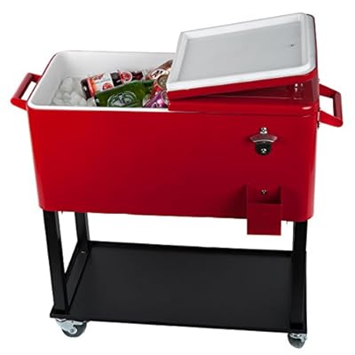 HIO Rolling Ice Chest Portable Patio Party Drink Cooler Cart with Four wheels and Durable plastic frame , 80 quarts (20 gallons) ,Red