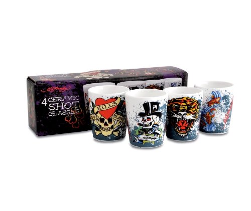 Ed Hardy Ceramic Shot Glasses (Love Kills Slowly)