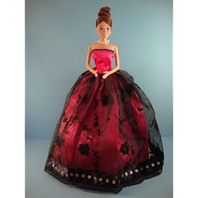 Black with Hot Pink Princess Ball Gown with Fur Wrap Made to Fit the Barbie Doll by Olivia's Doll Closet