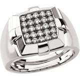 14K White Gold Rhodium Plated Mens Diamond Ring