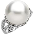 14K White Gold Paspaley South Sea Cultured Fashion Full Button Pearl and Diamond Ring