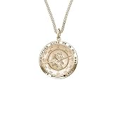 Men's 14k Gold Filled Round Saint Christopher Pendant Necklace with Compass Design, 24
