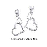 10K.White Gold Genuine Diamond Hearts Dangle Earrings