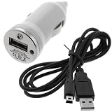 GTMax White MINI USB Car Charger Vehicle Power Adapter + Black 2-In-1 USB Data Hotsync & Charging Cable for Nintendo 3DS /DSI