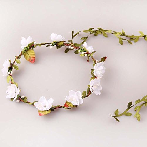 Simple Festival Artificial Silk Peach Cherry Blossom Flower Berries Headband Halo Head Crown Floral Wreath Garland for Girls Hippy Hair Flowers Bohemian Style (White)