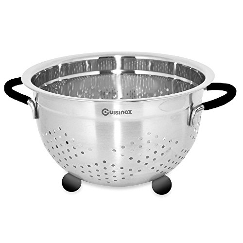 CuisinoxRubber Footed Colander, 9.5 inches, 5 quarts, Silver/Black