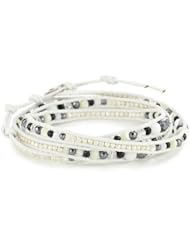 Chan Luu White Mix Stones and Silver Beads On Leather Wrap Bracelet