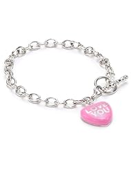 Sweetheart Jewelry Sterling Silver One 17mm Colored Enamel Love You Charm Bracelet