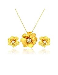 Nickel Free Sterling Silver Pendant & Earring Sets 14K Gold Plated Flower Set