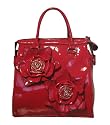 Maria Red Patent Faux Leather Gold Lined Flower Grab Bag -- SwankySwans