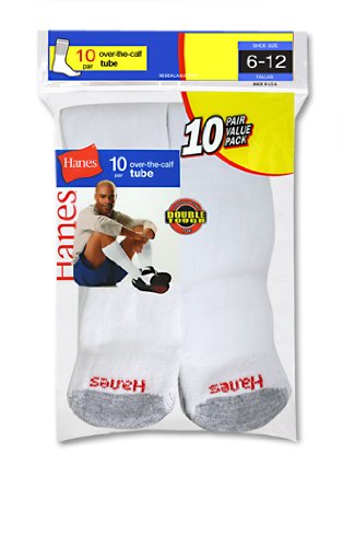 Hanes 180/10 OVER-THE-CALF TUBE - WHITE W/GRY TOE