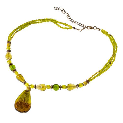 Emerald Colored Pendant Necklace Indian glass beads