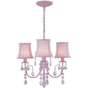 3-Lite Ceiling Chandelier with Pink Fabric Shade by Visiondecor Furniture