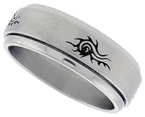 Surgical Steel 5/16" (8mm) Spinner Ring with Tribal Pattern