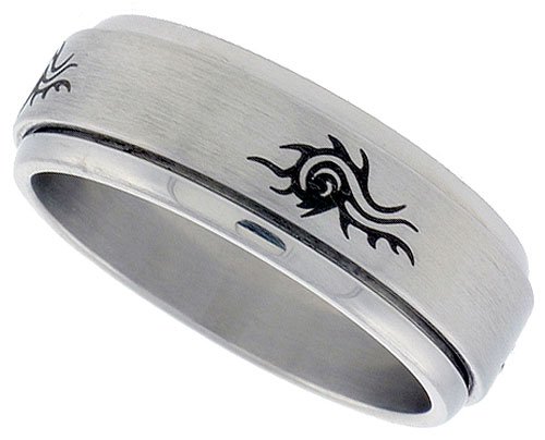 Surgical Steel 5/16 (8mm) Spinner Ring with Tribal Pattern