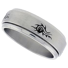 Surgical Steel 5/16inch (8mm) Spinner Ring with Tribal Pattern