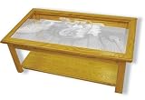 Glass Top Coffee Table - Solid Oak, Fully Assembled - Cute Kittens Art Etching