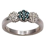 14K WHITE GOLD FLOWER RIGHT-HAND RING WITH .34 Cttw WHITE AND .16 Cttw BLUE DIAMONDS-FREE SHIPPING