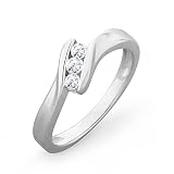 Sterling Silver Round Diamond Three Stone Bypass Ring (1/6 cttw)