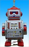 Tin wind-up red and grey Robot figurine