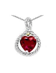 Original Star K (tm) Rope Design 10mm Heart Shape Created Ruby Heart Pendant in 925 Sterling Silver
