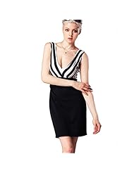 Junior Sexy V-neck Colorblocking Sleeveless Polyester/Spandex Bodycon Dress/Evening Dress/Party Dress/Mini Dress 