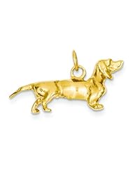 14K Yellow Gold 3D Dachshund Weiner Dog Charm Jewelry