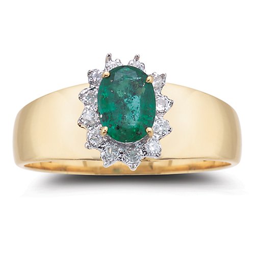 14k Yellow Gold Emerald and Diamond Ring (1/10 cttw, I-J Color, I3 Clarity), Size 7