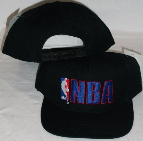 NBA Logo Man Black Adjustable Plastic Snap Strap Back Hat / Cap