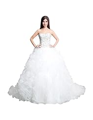 Strapless Scoop Neck Sleeveless Crystal Beaded Vintage Cotton/Organza/Rayon Wedding Party Dress 