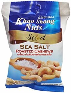 4 packs of Khao Shong Nuts Select, Sea Salt Roasted Cashews. Healthy and Deliicious premium quality snack from Thailand.(30 g/ pack)