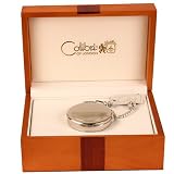 Colibri Hunting Case Silvertone Pocket Watch Date Gift Set PWQ097688