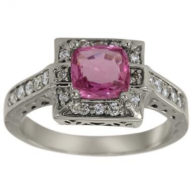 1.18ct Princess Cut Pink Sapphire In Antique 10Kt White Gold Ring With 0.33cts Of Fine White Diamonds - 7
