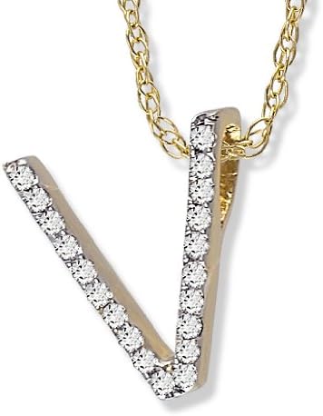 Diamond Initial Pendant "V" in 14k Yellow Gold with 20in. chain