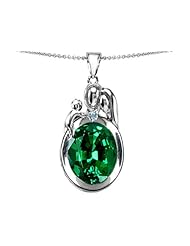 Original Star K (tm) Loving Mother And Father With Child Pendant With Oval 11x9mm Simulated Emerald in .925 Sterling Silver