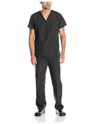 G Med Unisex Scrub Set V-neck Top and Pant 2 PC Set(MENSET-MED,BLK-M)