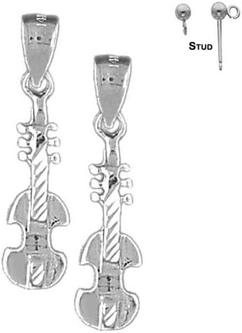 Earring Obsession's Rhodium-plated 925 Sterling Silver 27mm Violin, Viola Post Earrings (Approx. 2.38 grams)