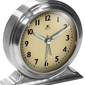Boutique Silver Brushed Nickel Alarm Clock Cream Face