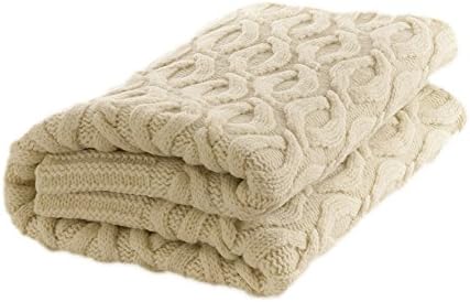 Handmade Honeycomb Style 100% Merino Wool 70' X 43' Throw Blanket Made in Ireland (Ecru White)