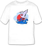 T-shirt with water, artistic, wing, waves, wildlife, crane, profile, wading, stylized, 