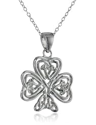 Sterling Silver Medium Celtic Clover Pendant Necklace with Rolo Chain, 18"