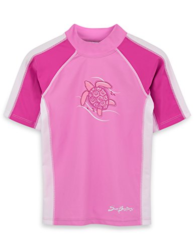 SunBusters Girls S/S Rash Guard(UPF 50+), Raspberry/Strawberry, 4/5 yrs