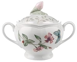 Lenox Butterfly Meadow Fine Porcelain Sugar Bowl with Lid
