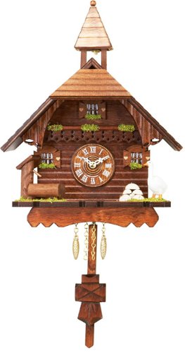 River City Clocks Quartz Cuckoo Clock – Chalet with Goose, Pump, & Ringing Bell – Westminster Chime or Cuckoo Sound – 10 Inches Tall – Model # 2220Q-10WC