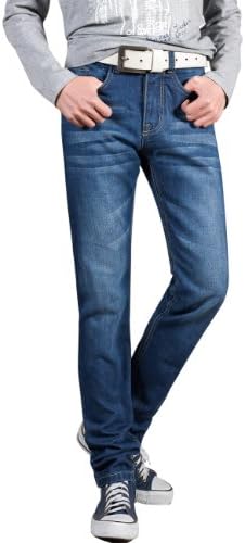 Wantdo Men's Casual Jeans Pants QT1019-1313(Dark Light Blue US L Slim/Aisa34)