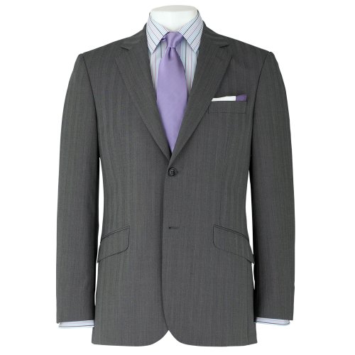 Savile Row Mens Charcoal Grey Herringbone 2 Button 