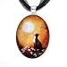 Tuxedo Cat in Golden Cherry Blossoms Handmade Fine Art Pendant