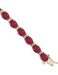 10K Yellow Gold Natural Ruby Oval Tennis Bracelet 5x7 mm stones, 7 inches